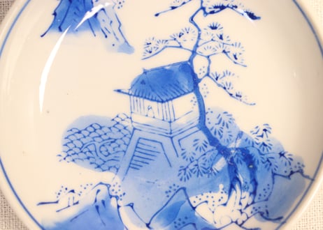 大正～昭和戦前ゴム判山水図小皿