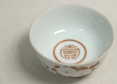 明治前期色絵三方菊図通り物蒸茶碗