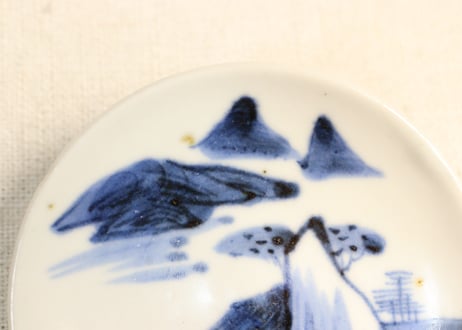 江戸後期染付山水と蝙蝠図豆皿②浅め