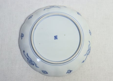 明治前期色絵桃と竹梅図通り物７寸皿