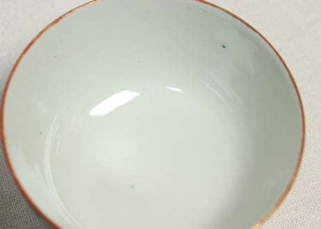 明治後期～大正色絵プリント花と唐子図蒸茶碗