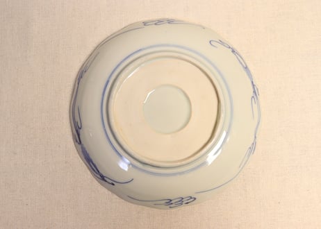 明治前期染付羽根市松図通り物7寸皿