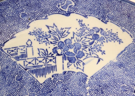明治後期～大正紙刷牡丹図９寸皿