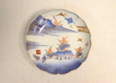 なます皿　蝙蝠　コウモリ　唐花　色絵付　染付　古伊万里　明治　大正　訳あり　欠け なます皿 蝙蝠 コウモリ 唐花 色絵付 染付 古伊万里 明治 大正 訳あり