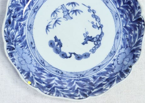 江戸中期染付牡丹葉唐草図７寸皿　５客組