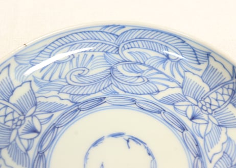 江戸幕末線描き草花図5寸皿②　かたつき