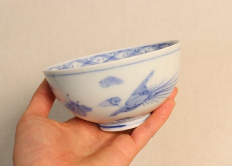 明治後期～大正染付鳳凰図飯茶碗
