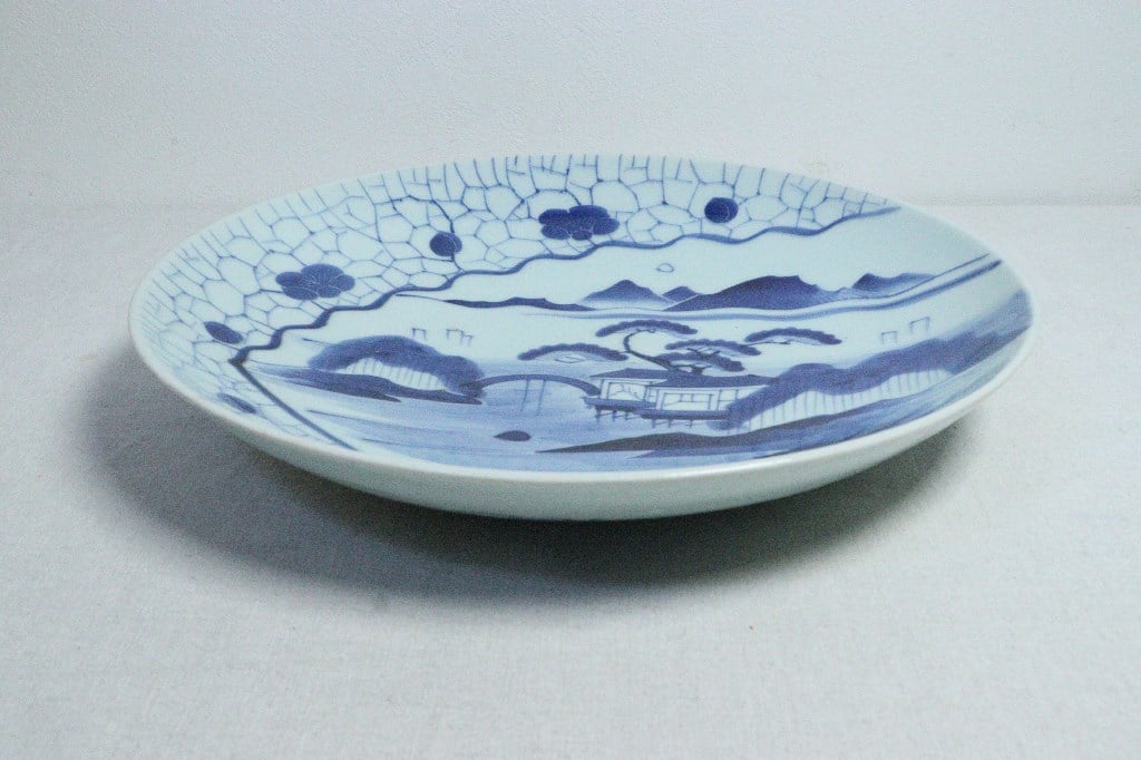 江戸幕末染付梅花氷裂に山水図尺1寸皿 | 吉祥寺PukuPuku