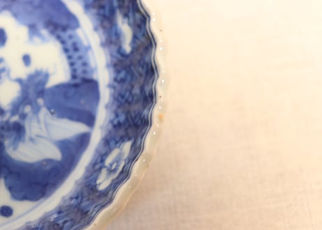 江戸幕末染付双龍と山葡萄図ギザ縁小皿