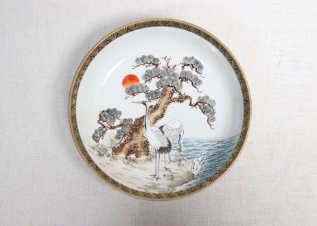 明治前期九谷焼色絵松鶴図通り物なます皿①