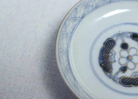 明治前期色絵扇面に菊図通り物飯茶碗