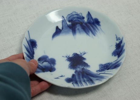 明治前期染付山水図6寸皿