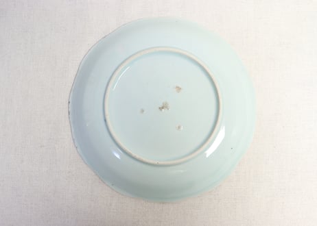 江戸幕末染付山水と宝尽くし図7寸皿