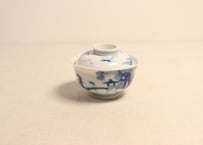大正～昭和戦前染付山水図蓋茶碗