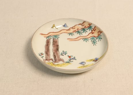 明治前期色絵竹と小鳥図小皿