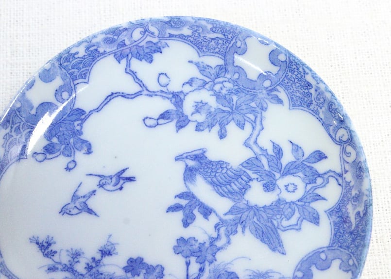 1008 今右衛門 染付小皿3点セット 花鳥図案 時代物