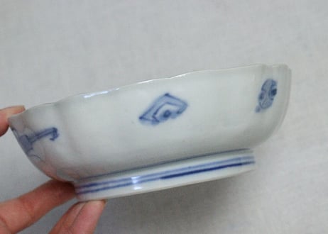 明治前期色絵山水風景と青海波図なます皿①