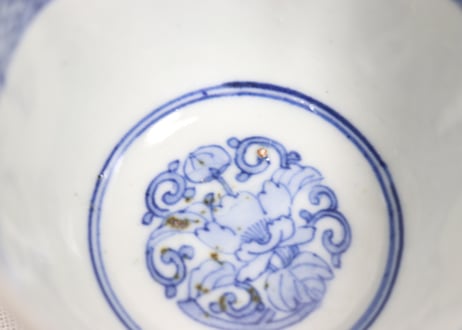 明治前期色絵梅に鶯と菖蒲図通り物向付　フリモノ