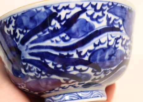 明治前期ベロ藍鳳凰図通り物飯茶碗
