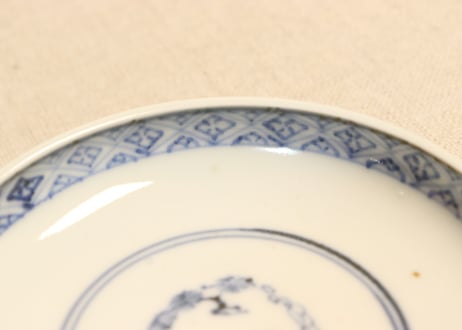 江戸後期染付菊と蝙蝠図飯茶碗