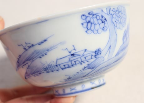明治後期~大正染付山水図蓋茶碗①