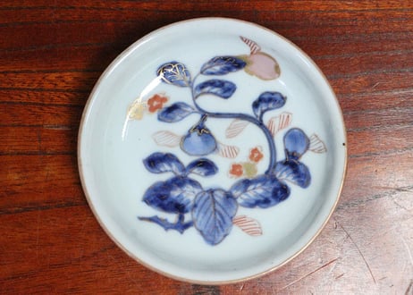 江戸中期色絵茄子図小皿　5客組