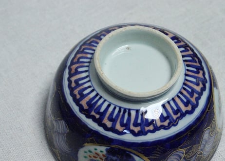 明治前期色絵草花に波図蒸茶碗①　 色擦れ