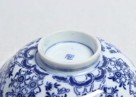 明治前期紙刷桜図飯茶碗②　黒点有り
