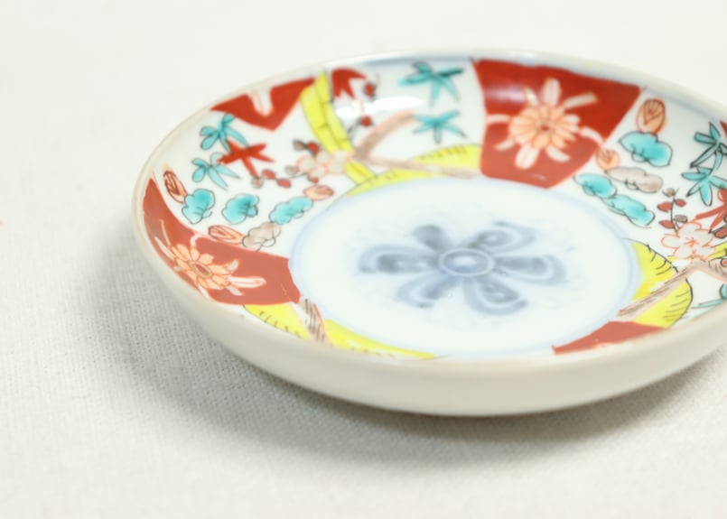 明治前期色絵三方に松竹梅図小皿②裏絵付け違い | 吉祥寺PukuPuku