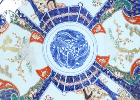 明治前期色絵桜と御所車図尺３寸尺皿