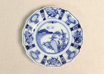 明治前期染付芙蓉手イナゴ図小皿