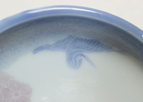 明治後期～大正染付鶴と桐と桜図小皿