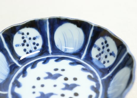 江戸後期染付波千鳥と丸窓絵図なます皿①