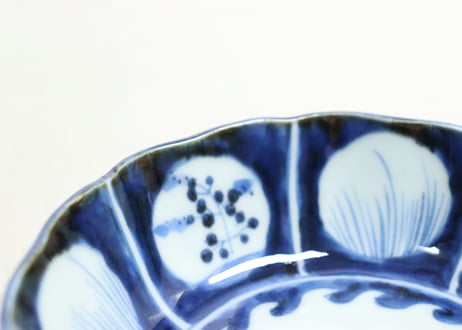 江戸後期染付波千鳥と丸窓絵図なます皿①