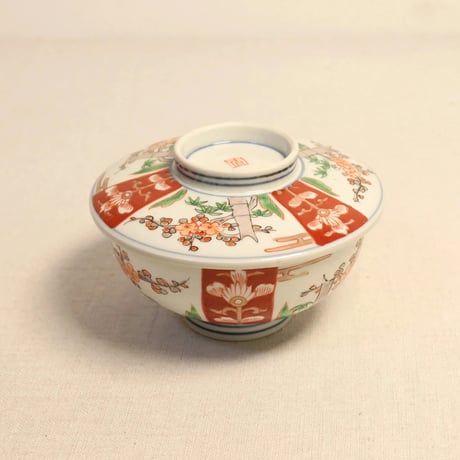 蓋茶碗■吸物碗 5客セット（江戸後期～明治期）丸窓幾何学模様紋 洸春 蓋物 骨董 蓋茶碗□吸物碗 5客セット（江戸後期～明治期）丸窓幾何学模様紋 洸春