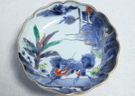 江戸後期色絵芭蕉と麒麟図なます皿　5客組