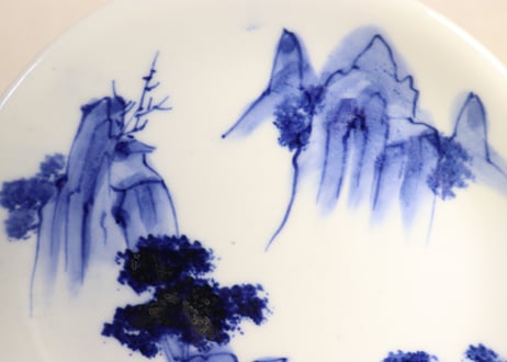 明治前期染付山水図6寸皿