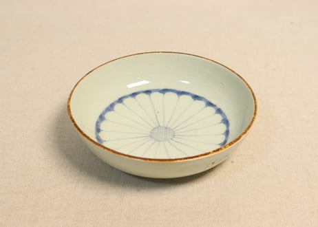 江戸幕末染付菊花図なます皿②甘手,窯傷