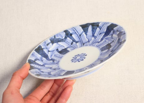 明治後期～大正染付芭蕉図通り物5寸皿