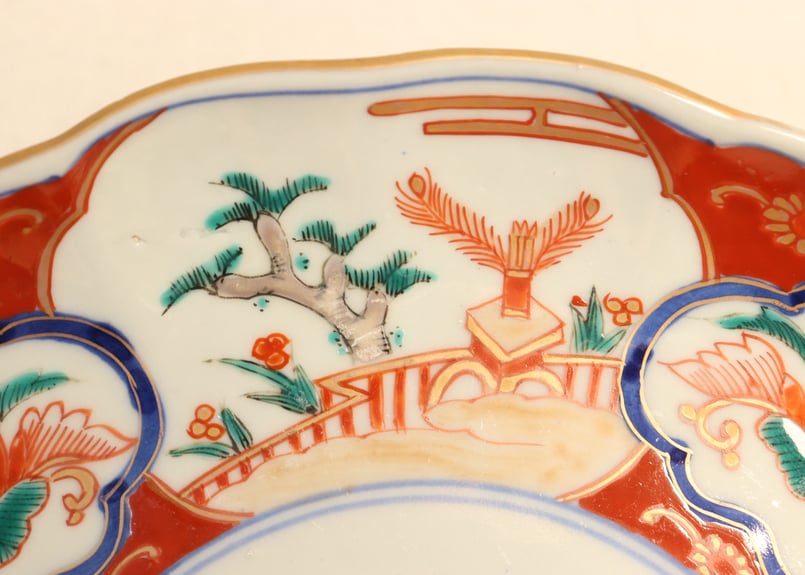 角皿 金彩 色絵付け 歪みあり 松竹梅 人物 船 小鳥 紅葉 5脚 江戸時代