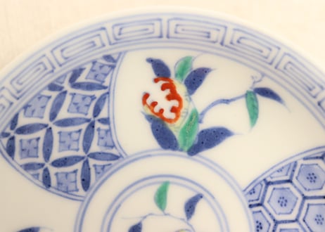 明治後期～大正平戸嘉祥色絵三果文小皿