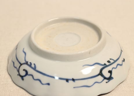 江戸幕末染付よろけ文図小なます皿　フリモノ