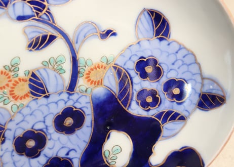 明治前期色絵紫陽花図木瓜型皿