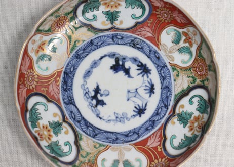 明治前期大聖寺焼色絵花図5寸皿②甘手