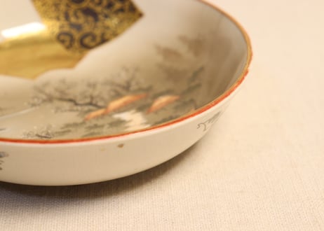 明治前期九谷焼色絵家風景図通り物なます皿