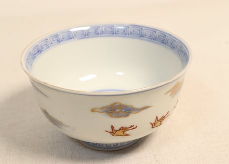 明治前期金彩染付山水図通り物飯茶碗②薄め