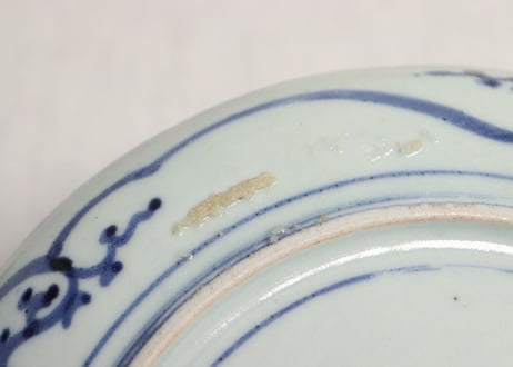江戸中期染付蛸唐草図7寸皿5客組 1客ひっつき,1客直し ケムリ,少がたつき