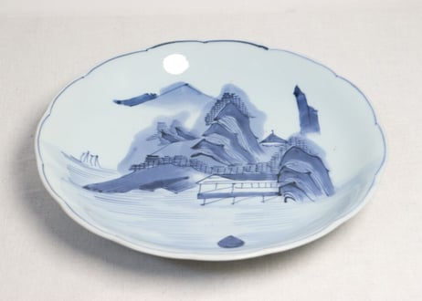 江戸幕末染付山水図尺皿