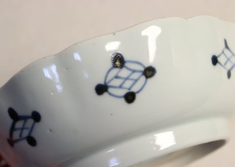 江戸幕末染付幾何学文図なます皿②　ノミホツ,かたつき