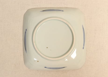 江戸幕末染付山水図角皿　僅かにかたつき